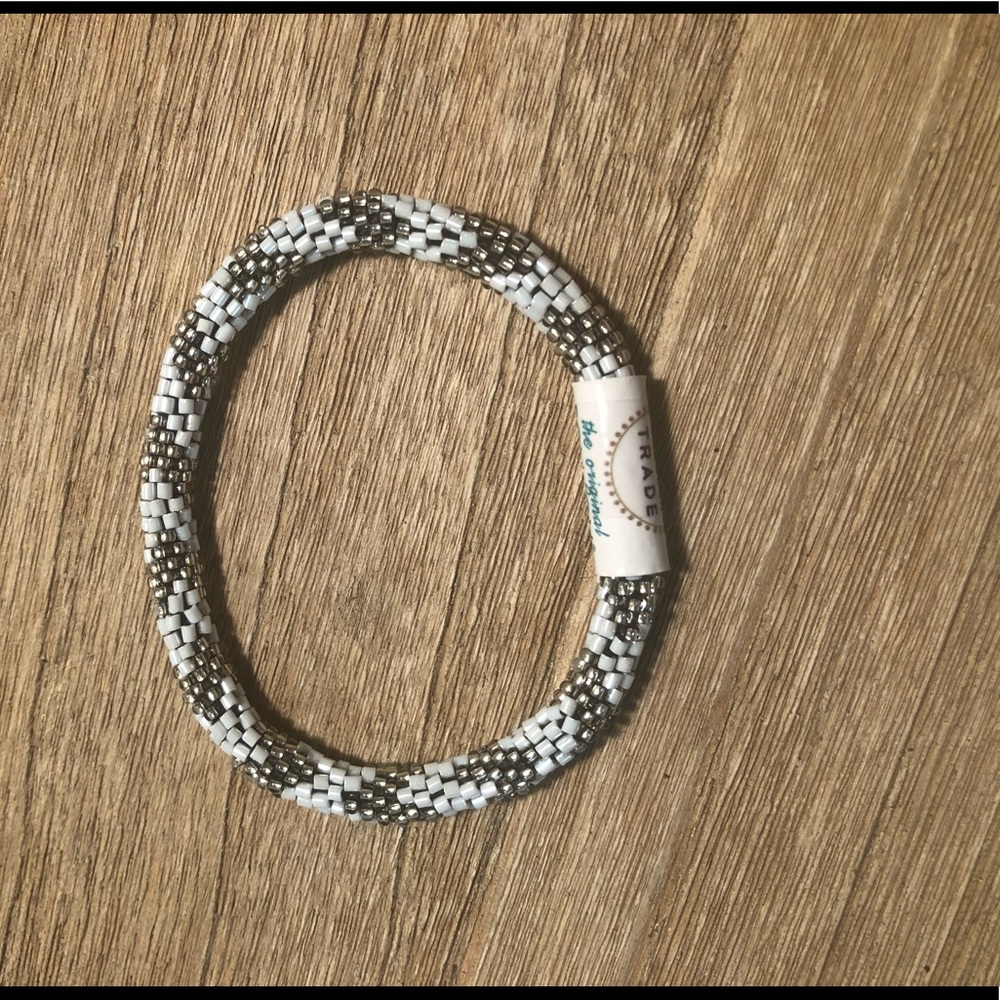 Aid Through Trade White & Silver Beaded Bracelet
